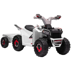Aosom Kids ATV Quad Car with Back Trailer, 6V Electric Ride On Car with Forward Backward Function, Wear-Resistant Wheels for Toddlers Ages 18-36 Months, White