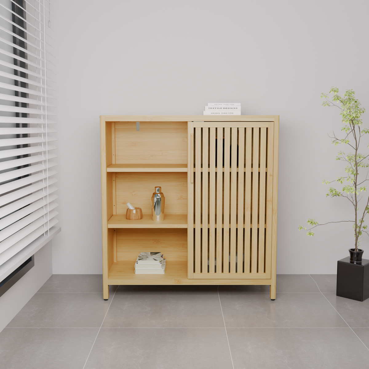 large-capacity single-door storage shelves in living rooms, bathrooms and other life scenes