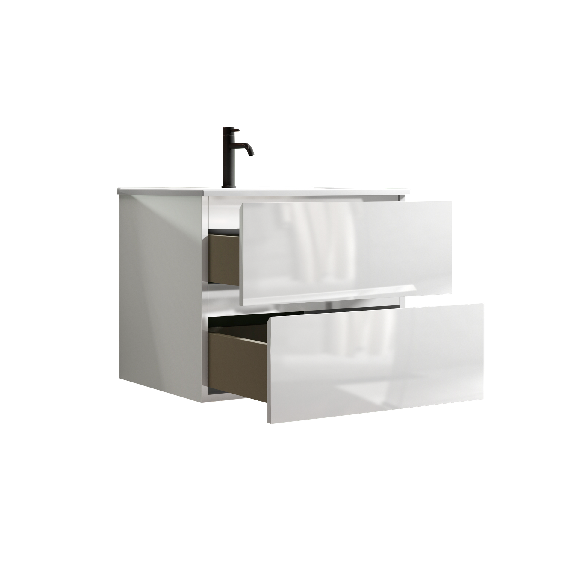 TIA 24" Wall Mounted White Glossy Bathroom Vanity with Ceramic Sink with one faucet hole, Large Storage Floating Bathroom Vanity for Modern Bathroom, Pre-assembled
