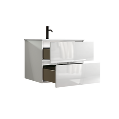 TIA 24" Wall Mounted White Glossy Bathroom Vanity with Ceramic Sink with one faucet hole, Large Storage Floating Bathroom Vanity for Modern Bathroom, Pre-assembled