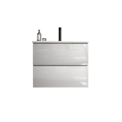 TIA 24" Wall Mounted White Glossy Bathroom Vanity with Ceramic Sink with one faucet hole, Large Storage Floating Bathroom Vanity for Modern Bathroom, Pre-assembled