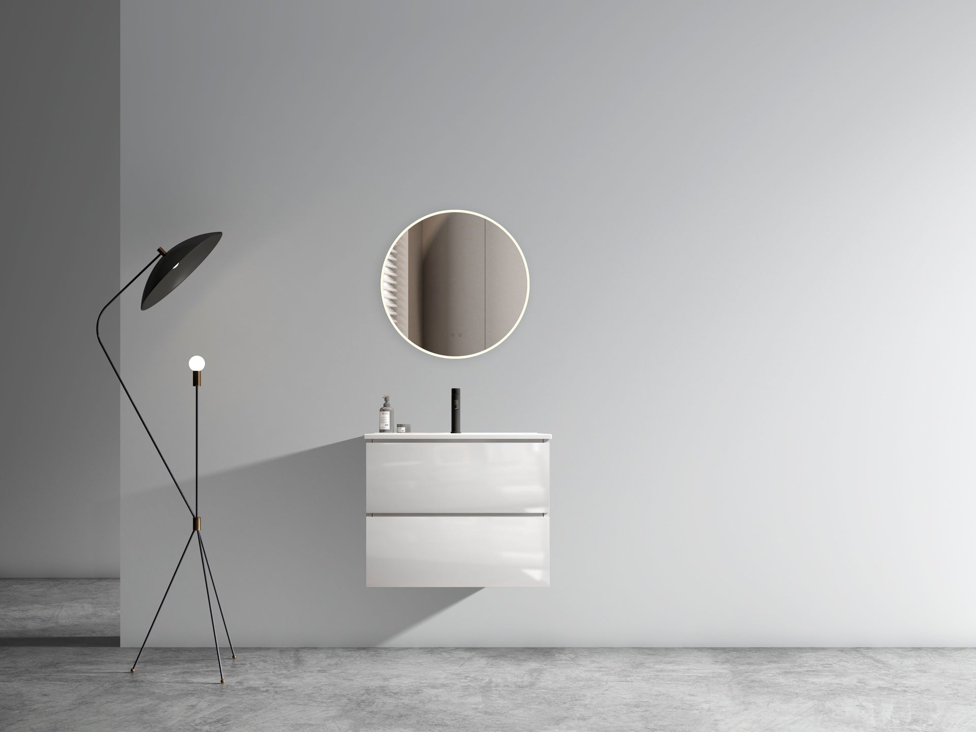 TIA 24" Wall Mounted White Glossy Bathroom Vanity with Ceramic Sink with one faucet hole, Large Storage Floating Bathroom Vanity for Modern Bathroom, Pre-assembled
