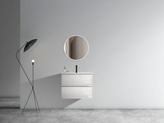 TIA 24" Wall Mounted White Glossy Bathroom Vanity with Ceramic Sink with one faucet hole, Large Storage Floating Bathroom Vanity for Modern Bathroom, Pre-assembled