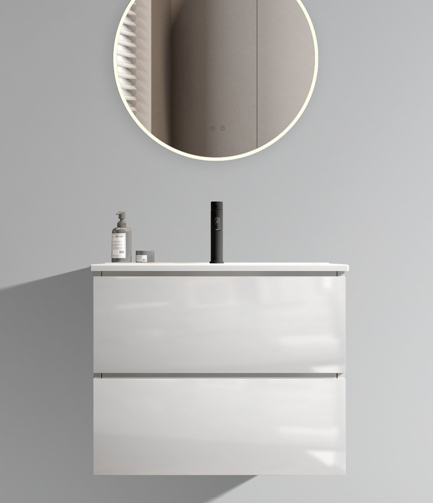 TIA 24" Wall Mounted White Glossy Bathroom Vanity with Ceramic Sink with one faucet hole, Large Storage Floating Bathroom Vanity for Modern Bathroom, Pre-assembled