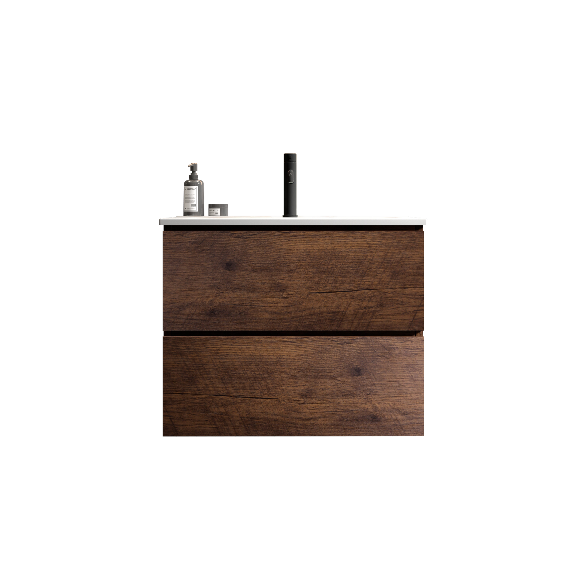 TIA 24" Wall Mounted Walnut Bathroom Vanity with Ceramic Sink with one faucet hole, Large Storage Floating Bathroom Vanity for Modern Bathroom, One-Piece Basin without Drain and Faucet, Pre-assembled