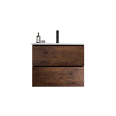 TIA 24" Wall Mounted Walnut Bathroom Vanity with Ceramic Sink with one faucet hole, Large Storage Floating Bathroom Vanity for Modern Bathroom, One-Piece Basin without Drain and Faucet, Pre-assembled