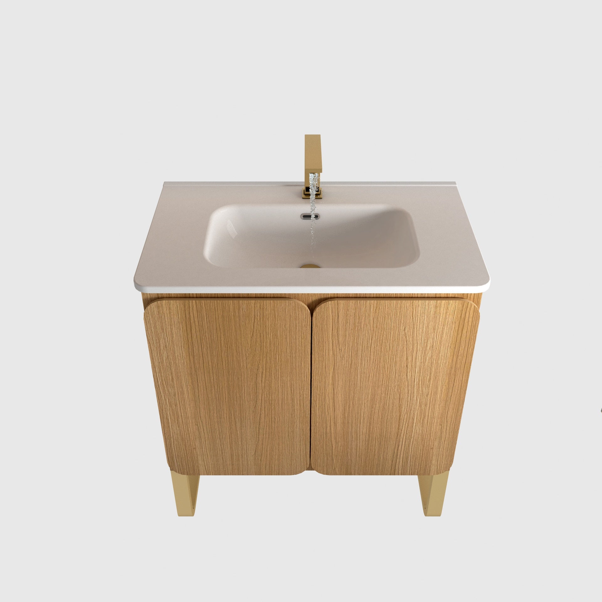 Dalia 30" Freestanding & Wall Mounted Light Wood Bathroom Vanity with Ceramic Sink, Large Storage Vanity 2 Doors and Metal Support for Modern Bathrooms, KD