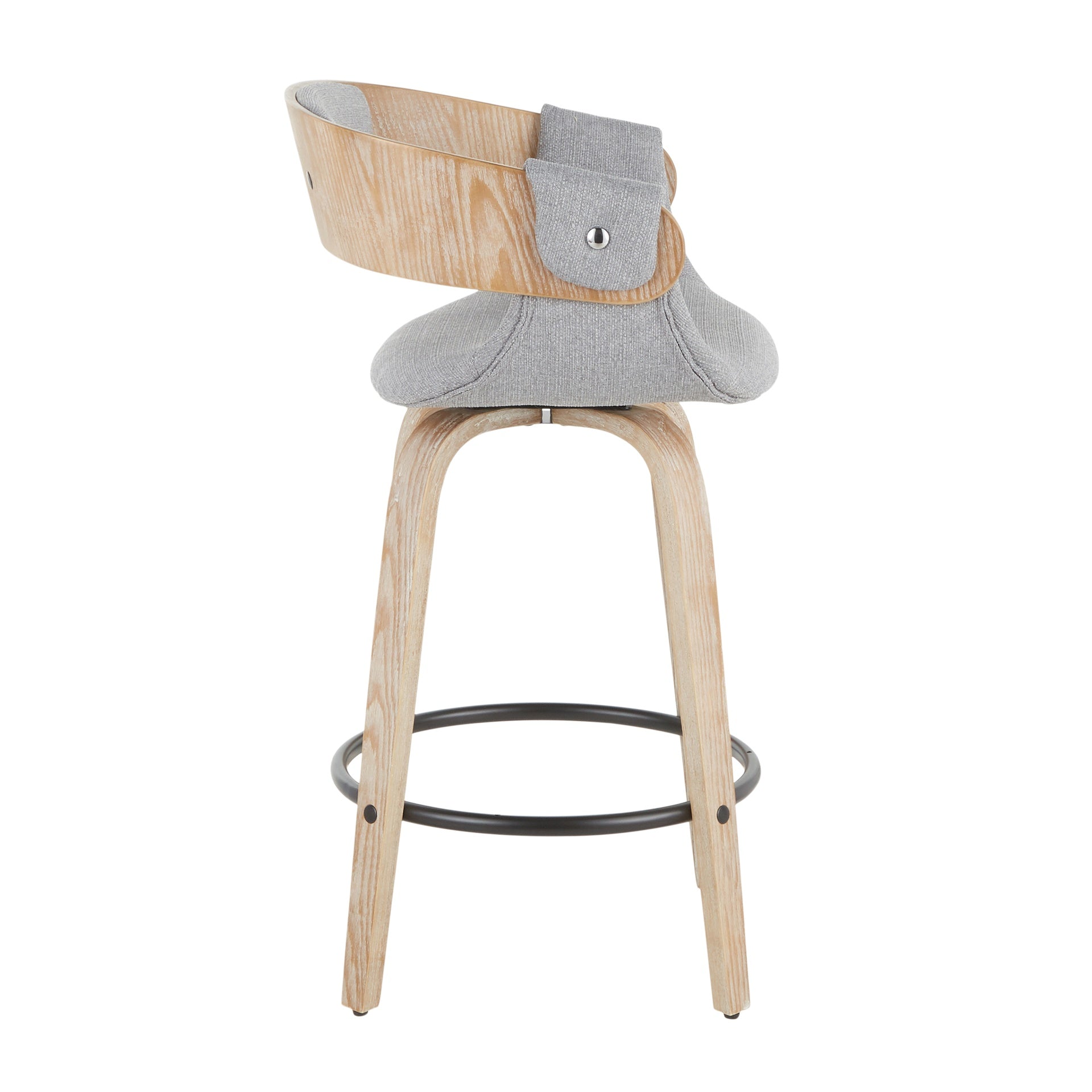 Elisa Farmhouse Counter Stool in White Washed Wood and Grey Fabric by LumiSource - Set of 2