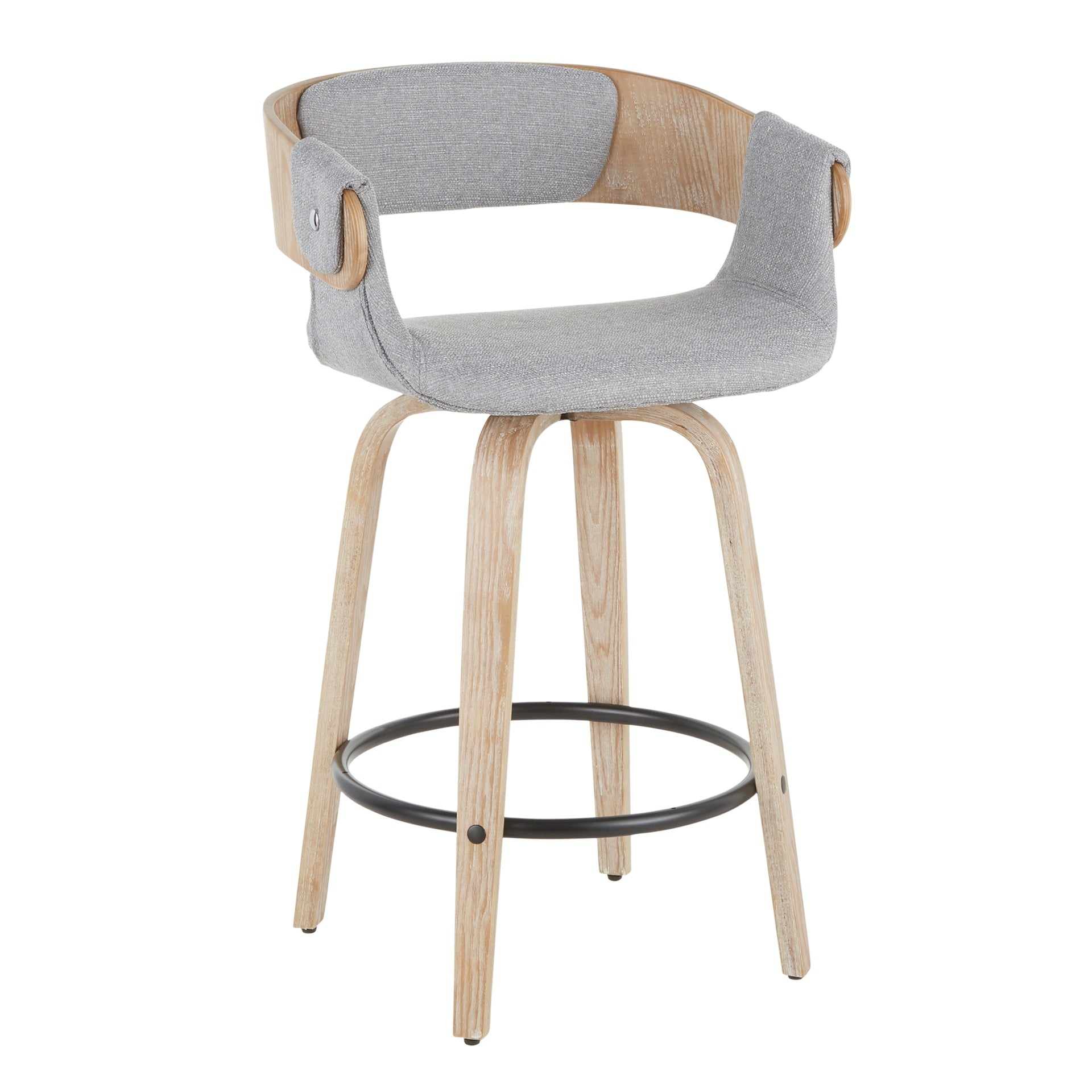 Elisa Farmhouse Counter Stool in White Washed Wood and Grey Fabric by LumiSource - Set of 2