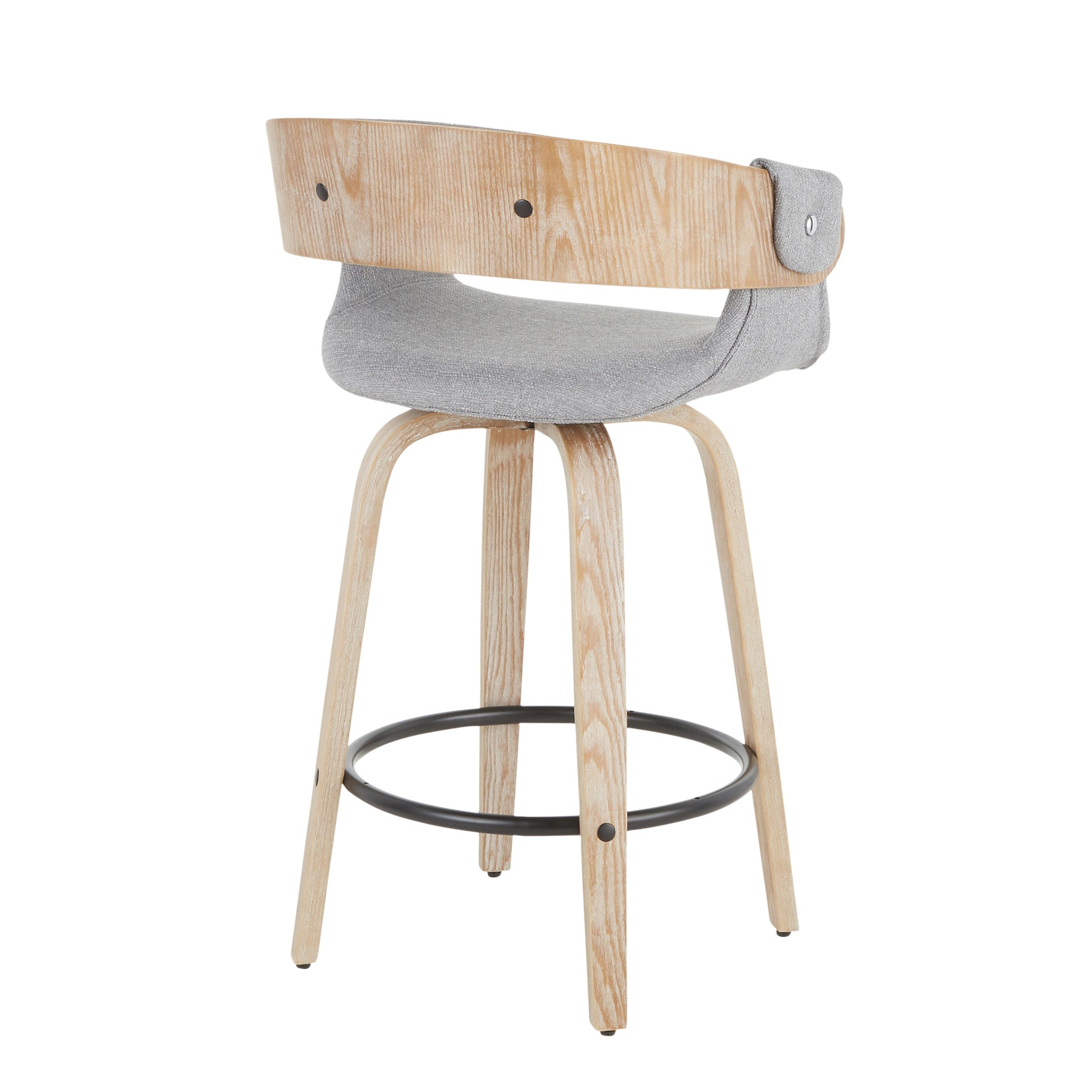 Elisa Farmhouse Counter Stool in White Washed Wood and Grey Fabric by LumiSource - Set of 2
