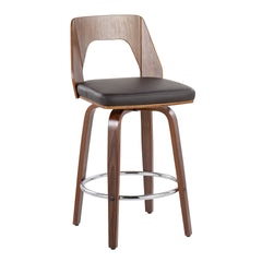 Trilogy Mid-Century Modern Counter Stool in Walnut and Brown Faux Leather by LumiSource - Set of 2