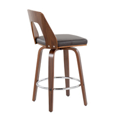 Trilogy Mid-Century Modern Counter Stool in Walnut and Brown Faux Leather by LumiSource - Set of 2
