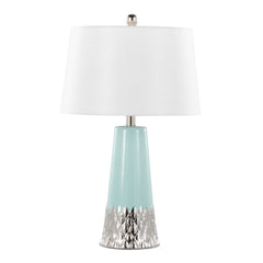 Penelope 22" Contemporary Ceramic Table Lamp with Tiffany Blue & Silver Ceramic Body and White Shade by LumiSource
