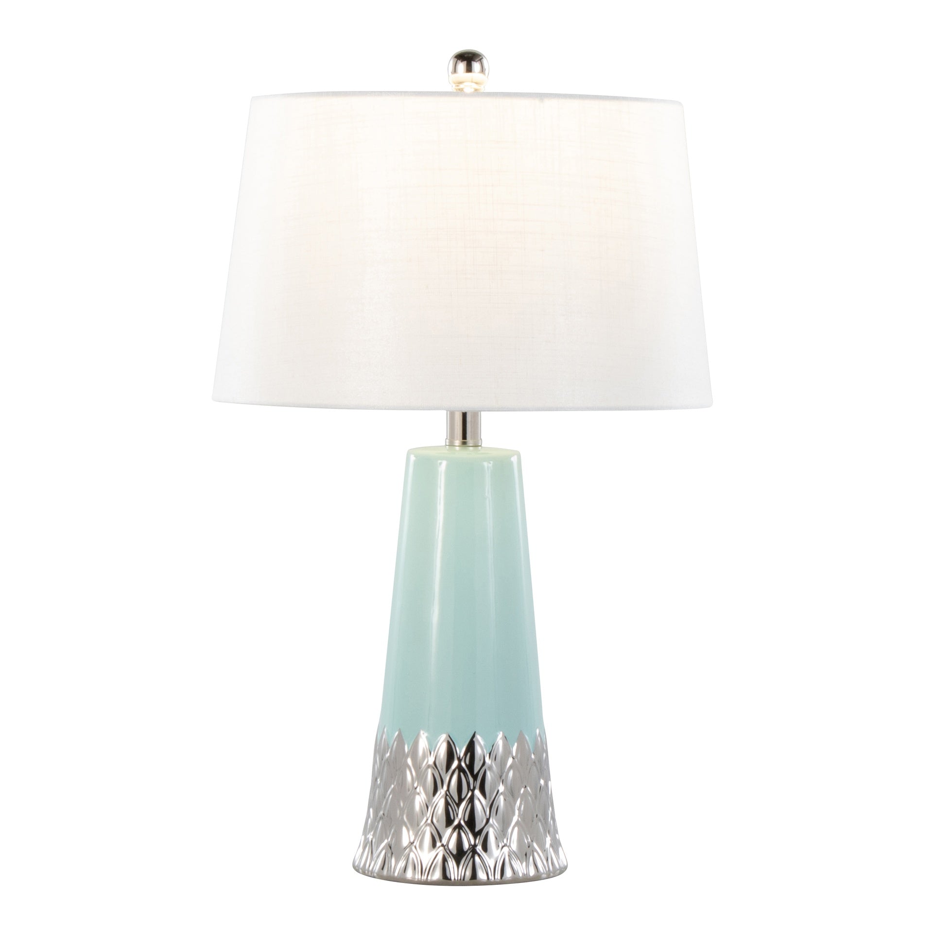 Penelope 22" Contemporary Ceramic Table Lamp with Tiffany Blue & Silver Ceramic Body and White Shade by LumiSource