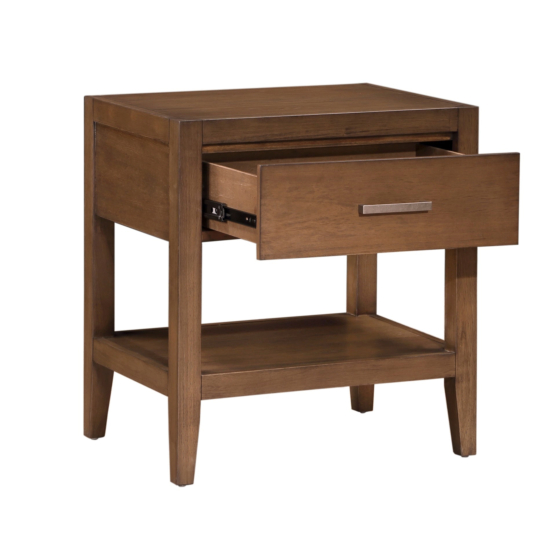 Transitional Bedroom Furniture 1pc Nightstand of Drawer and Open Shelf Light Brown Finish