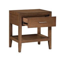 Transitional Bedroom Furniture 1pc Nightstand of Drawer and Open Shelf Light Brown Finish