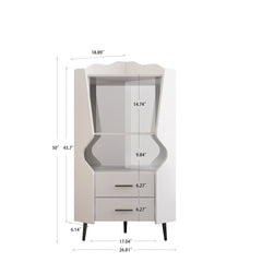 Wooden Corner bar cabinet with 2 open storage shelves and 2 drawers, mirrored back sideboard cabinet, high feet/legs for easy cleaning, buffet cabinet WHITE