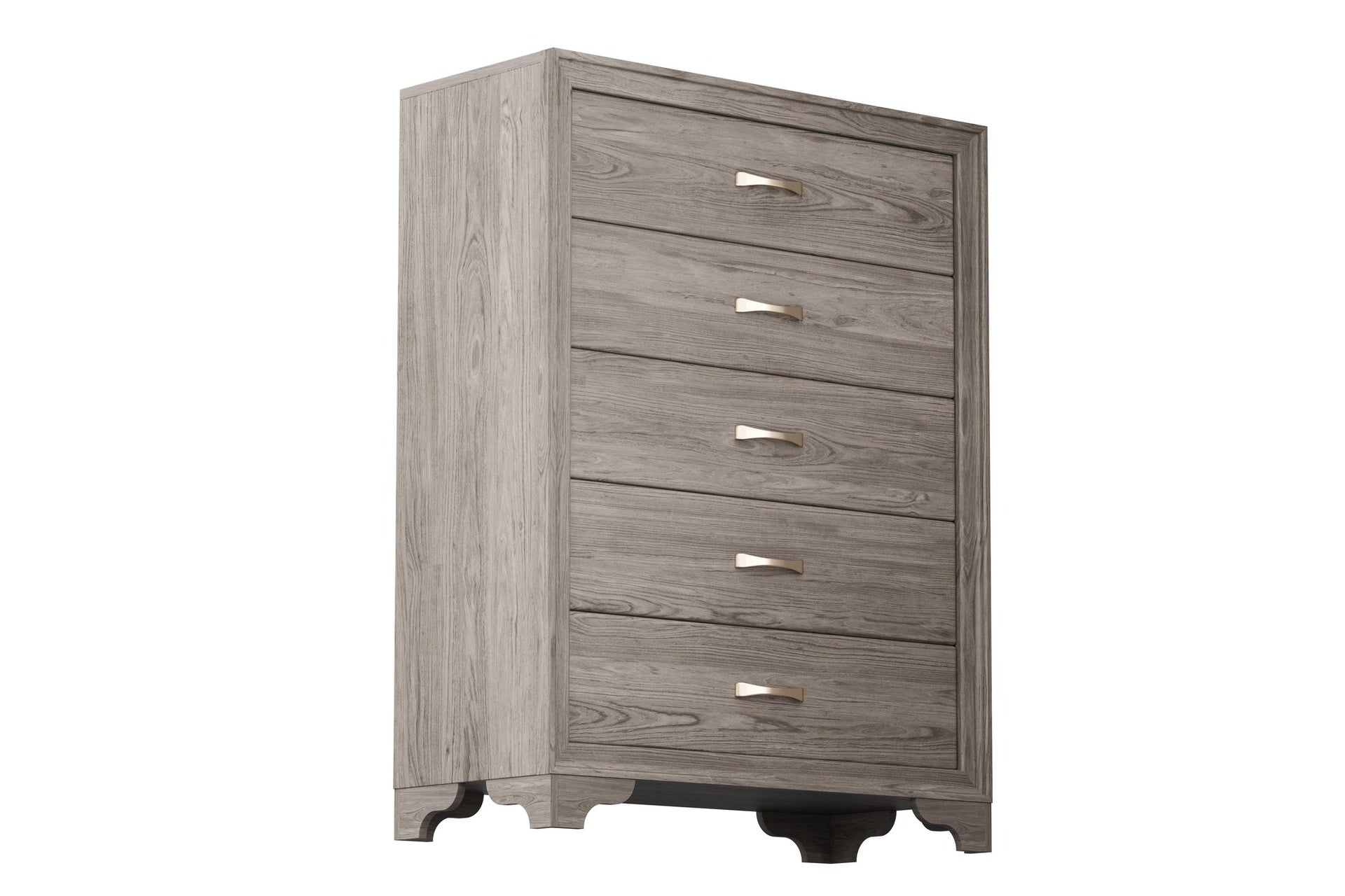 Modern Style 1pc Wooden Chest Gold Handles Unique Legs Natural Finish Bedroom Furniture