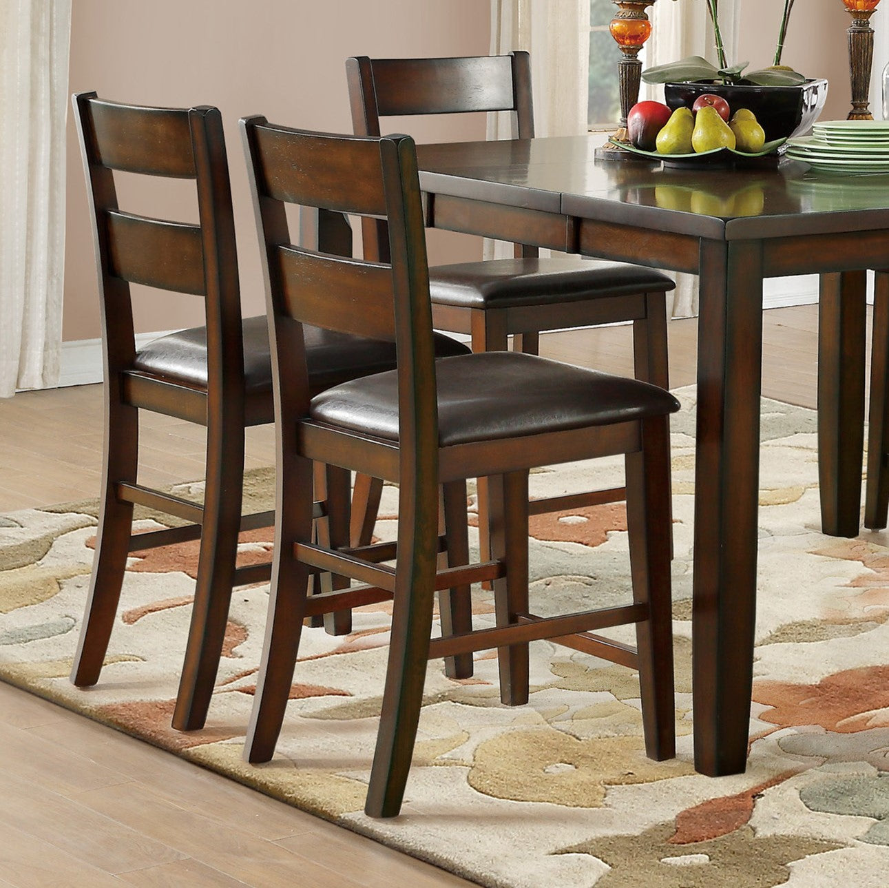 Cherry Finish Dining Set 7pc Counter Height Table with Extension Leaf and 6x Wood Frame Counter Height Chairs Transitional Style Furniture