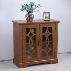 34.37" x 15.55" x 34.06" Spacious size sideboard 2 clear tempered glass doors buffet with adjustable shelf, MDF with dark OAK decorative laminates storage cabinet for dinning room, kitchen,living room