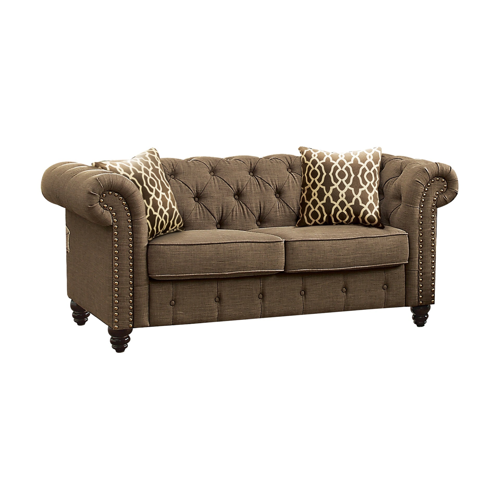 Aurelia Brown Linen Loveseat W/2 Pillows
