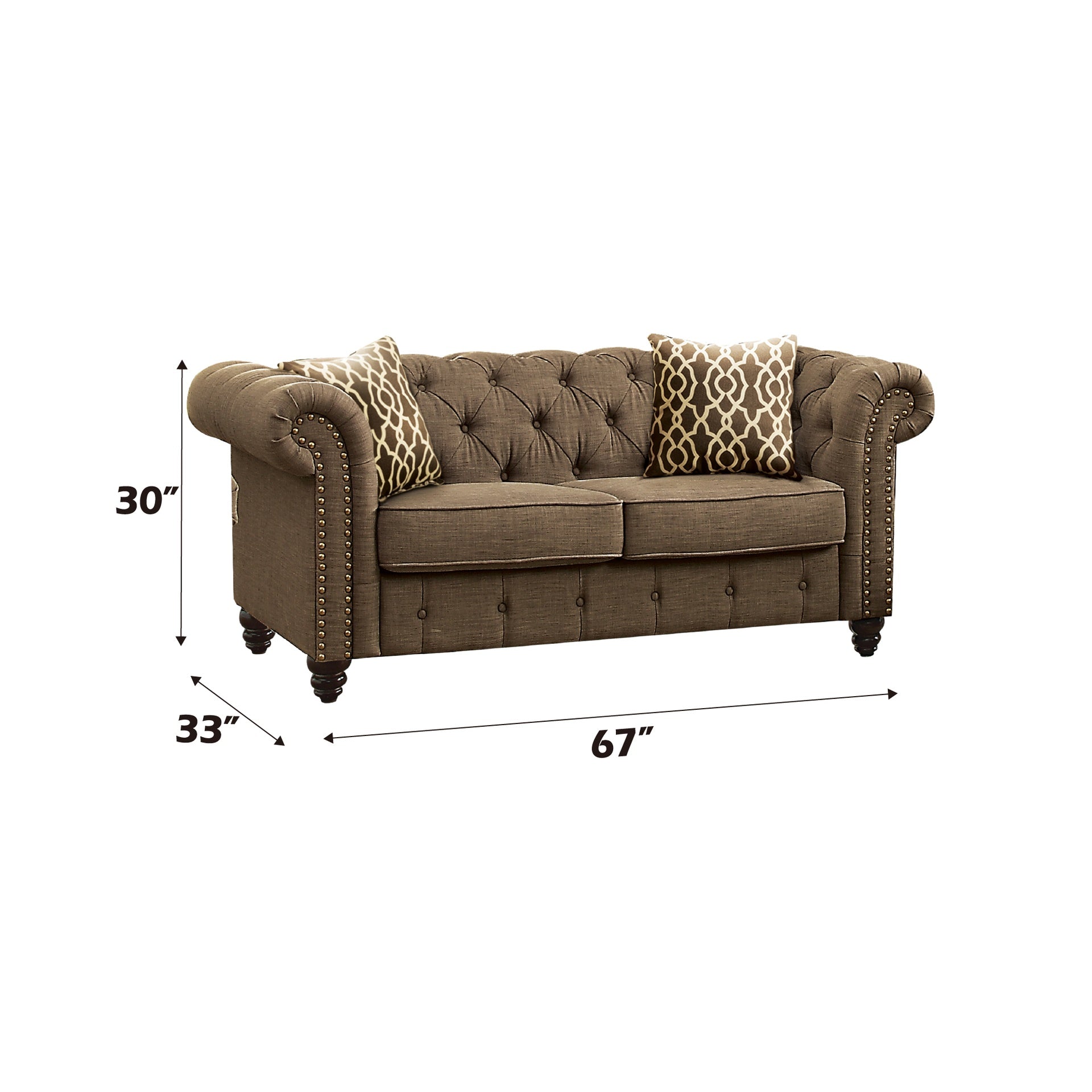 Aurelia Brown Linen Loveseat W/2 Pillows