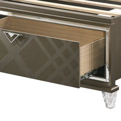 Skylar Synthetic leather & Dark Champagne Finish Full Bed W/Led & Storage