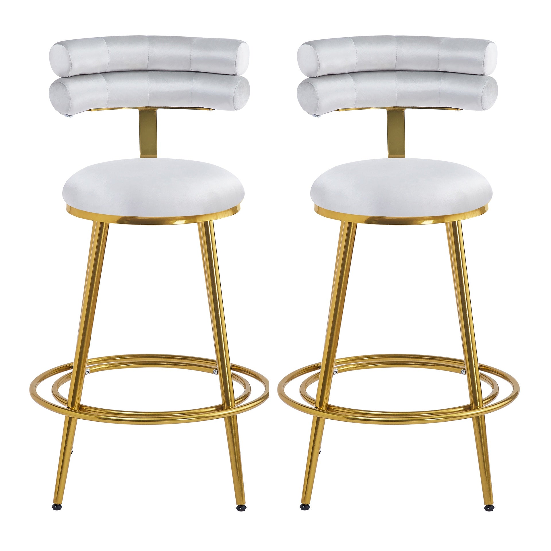 27.65'' Modern Counter Stools Set of 2,Light gray velvet Counter Stools with iron Frame,Soft back and cushion,Footrest,suitable for Kitchen/Bedroom/Dining Room
