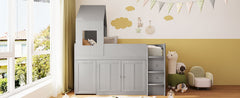 Twin Size Wooden Loft Bed with Desk, Drawers,Cabinets,Gray