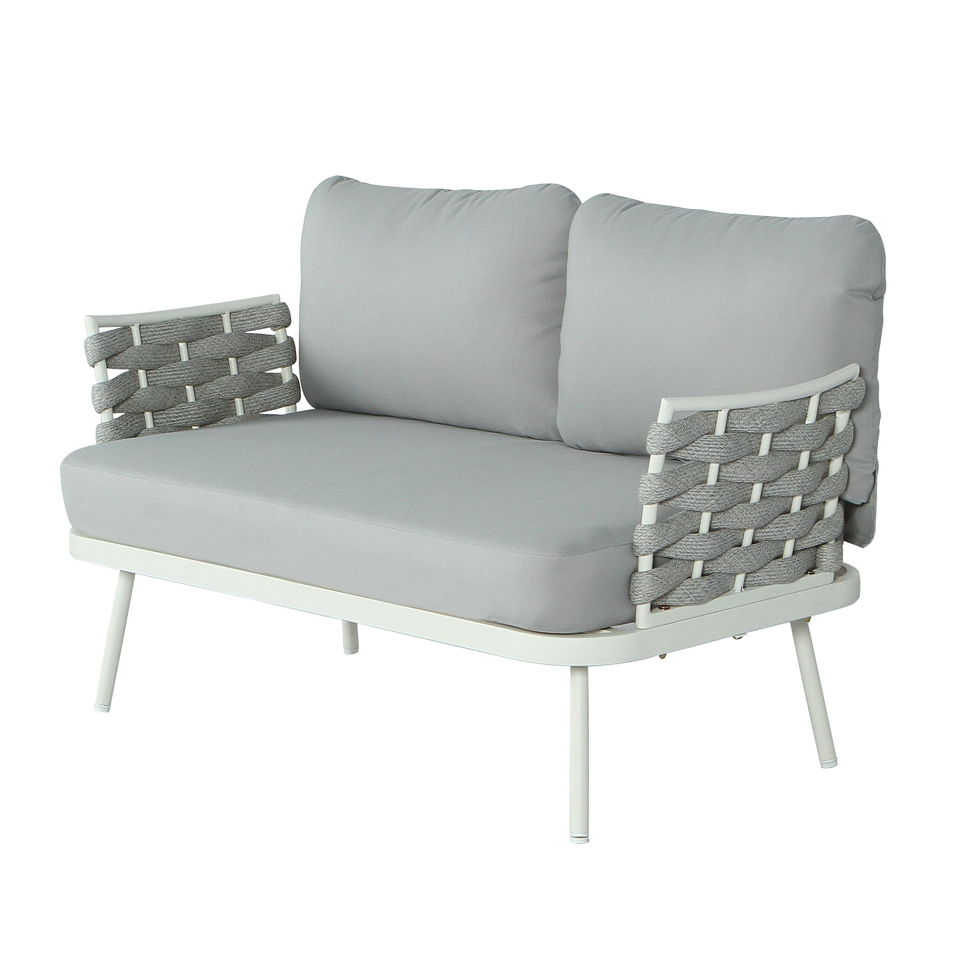 Mariano Steel Loveseat and Table, Off White+Grey