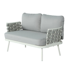 Mariano Steel Loveseat and Table, Off White+Grey
