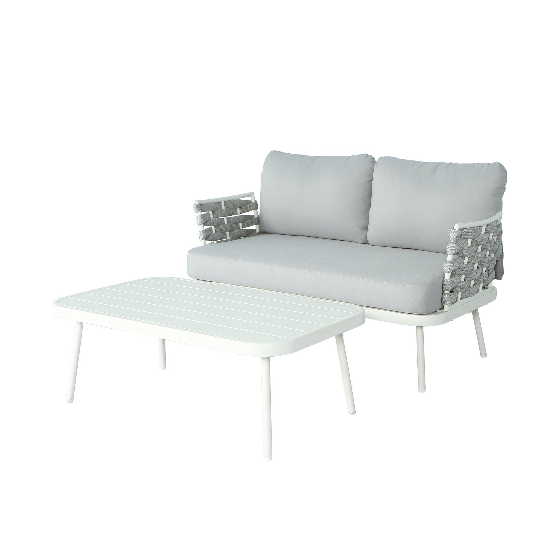 Mariano Steel Loveseat and Table, Off White+Grey