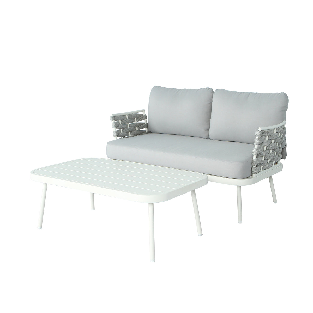 Mariano Steel Loveseat and Table, Off White+Grey