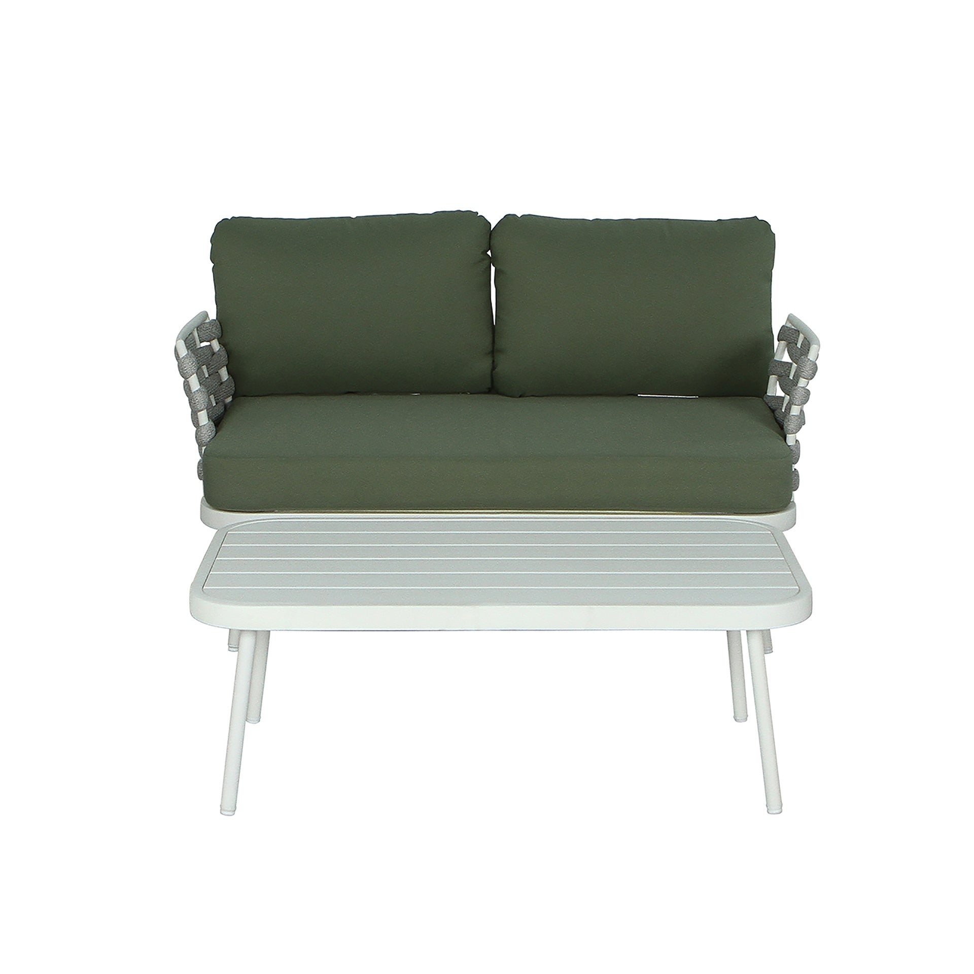 Mariano Steel Loveseat and Table, Off White+Green