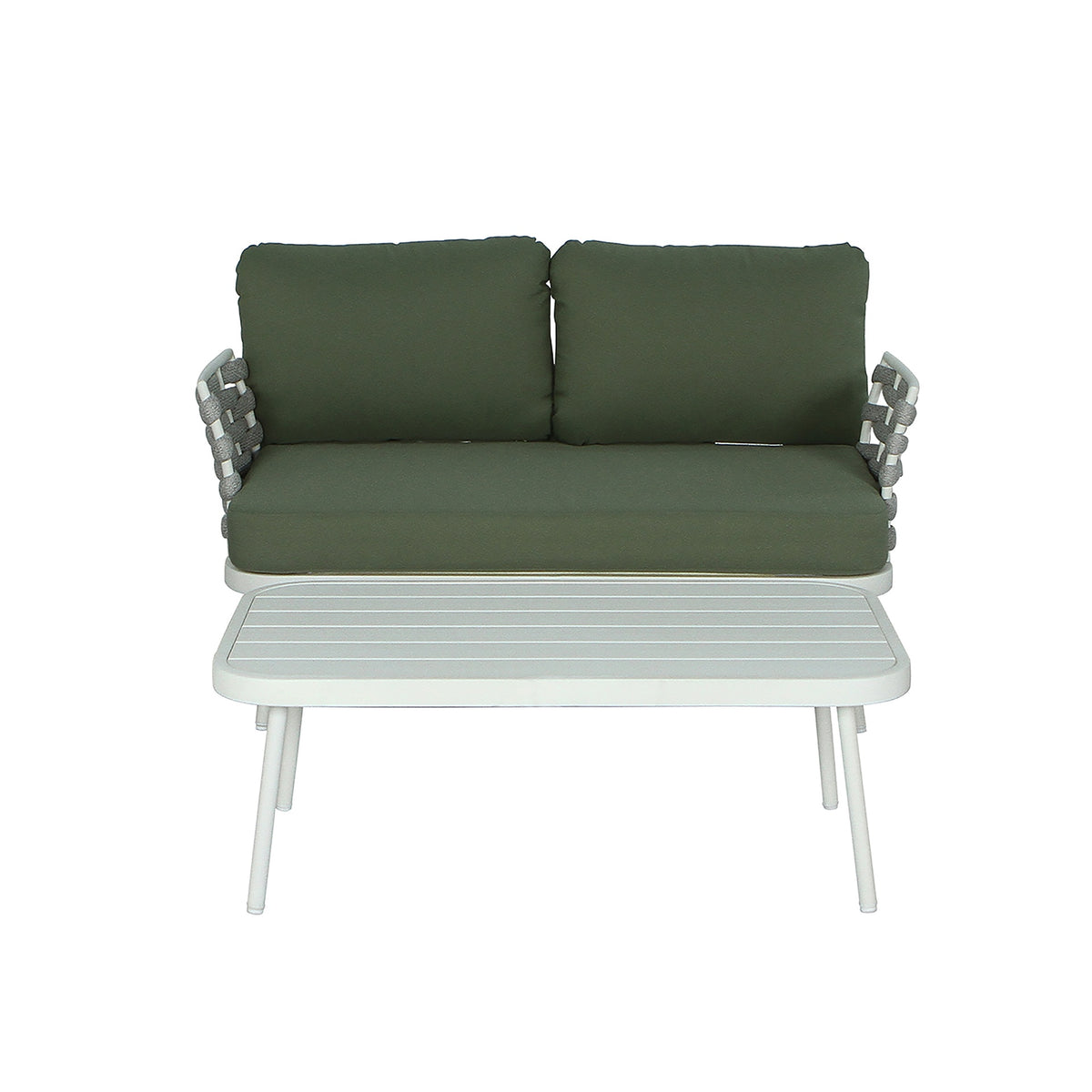 Mariano Steel Loveseat and Table, Off White+Green