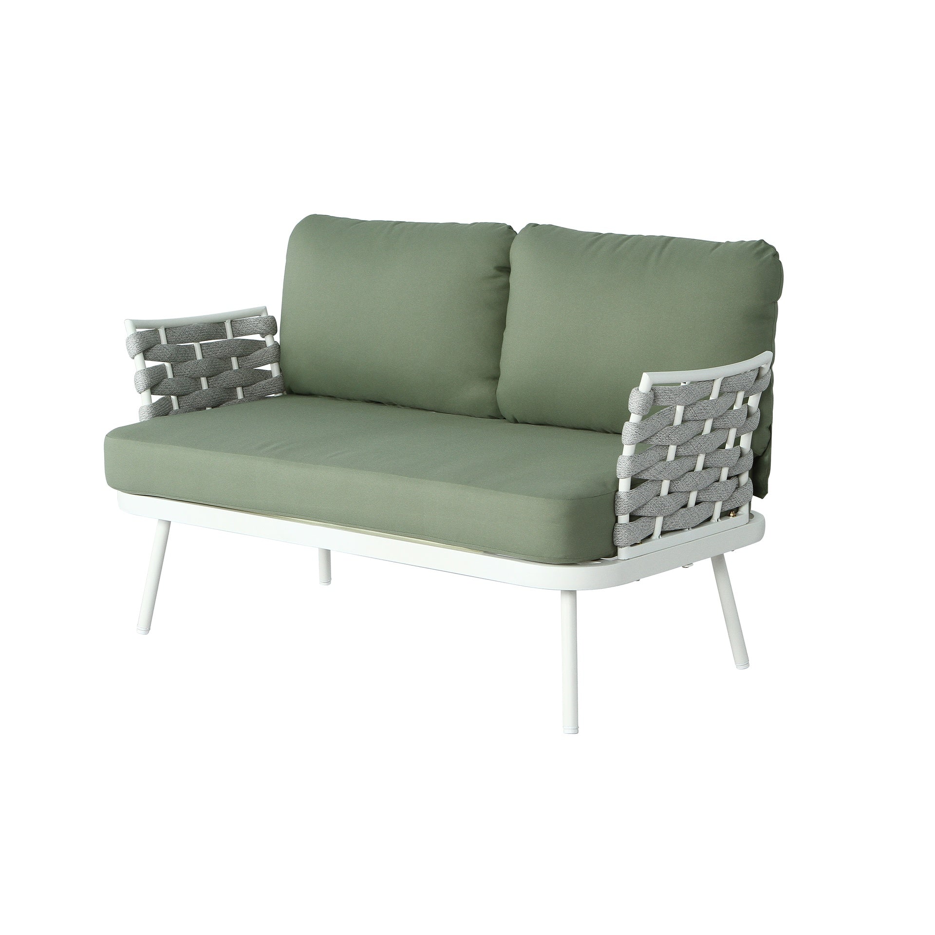 Mariano Steel Loveseat and Table, Off White+Green