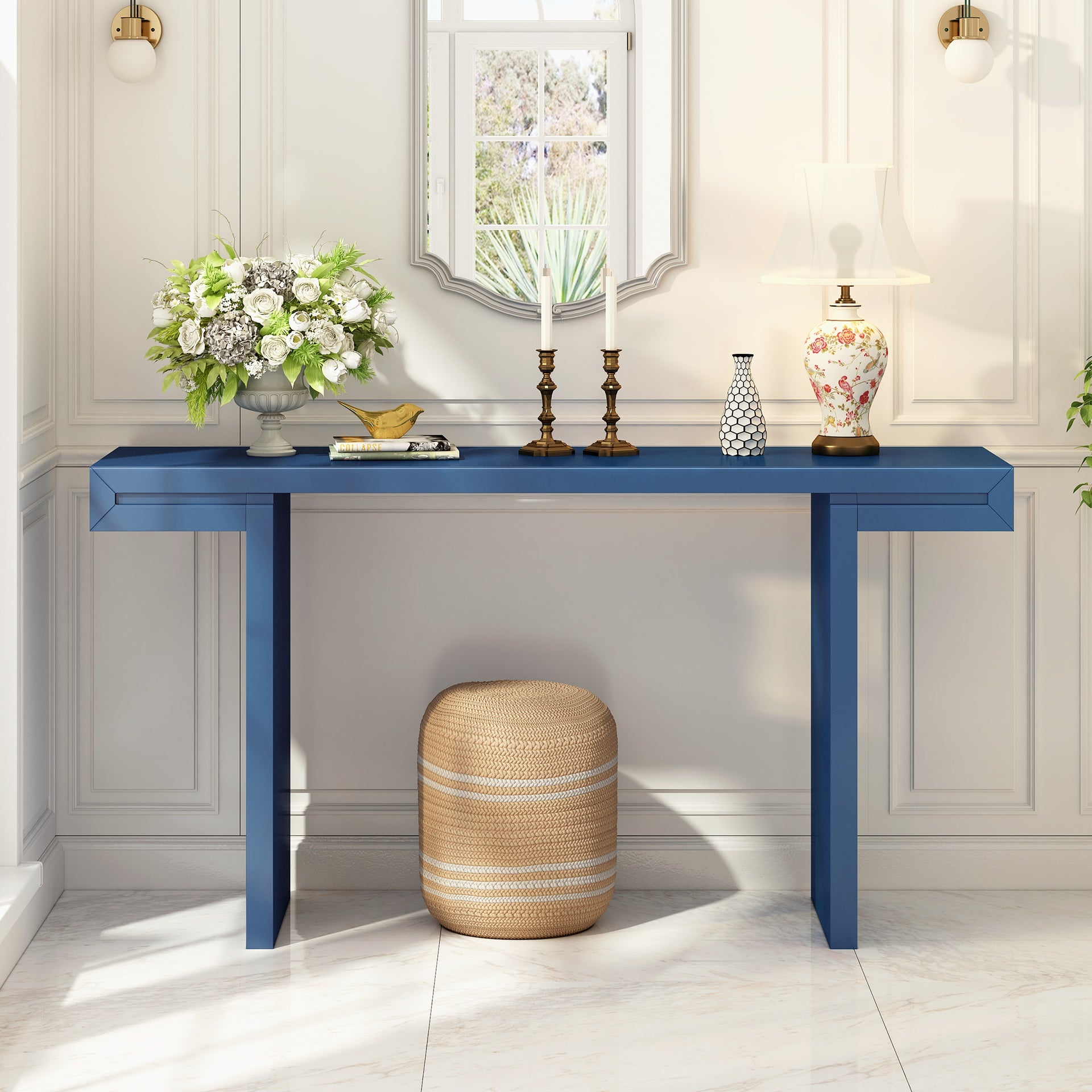 U-Style Large 60-Inch Console Table with Geometric Clean Lines Design,Stylish Entryway Table with Painted Finish and Adjustable Feet,Suitable for Living Room,Entryway,Hallway.