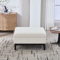 33.86"W Upholstered Wood Base Storage Ottoman With Reversible Lid Coffee Table, Foot Stool Square Footrest with Rubberwood Legs for Living Room Bedroom Entryway and Office, Ivory Boucle.