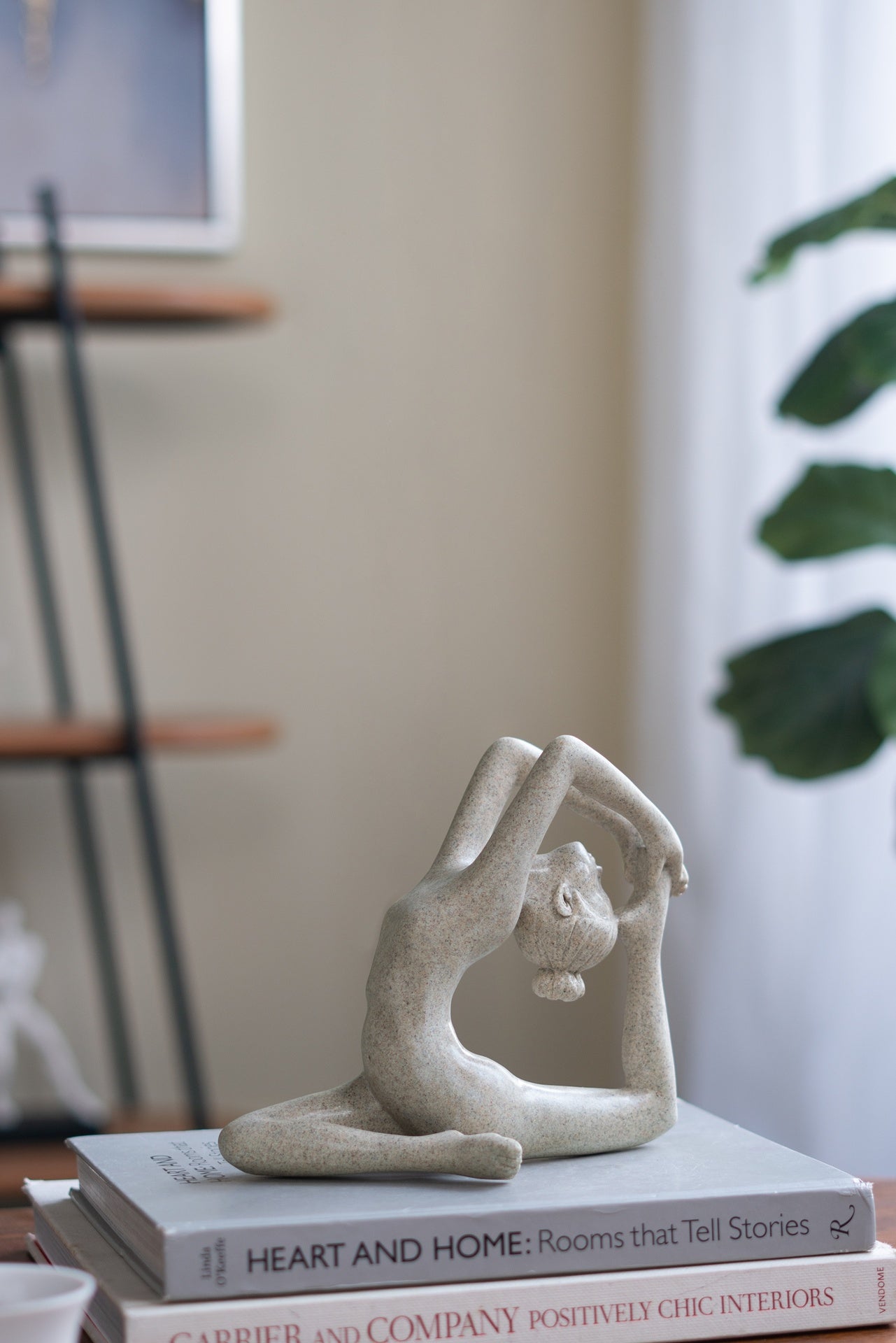 8.5x4.5x7" Beige Resin and Stone Yoga Figurine in King Pigeon Pose