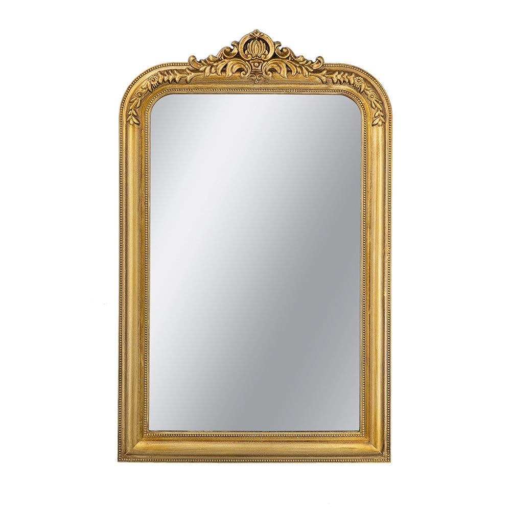 23.5x37.5" Decorative Arched Wall Mirror With Ornate Gold Crest Design