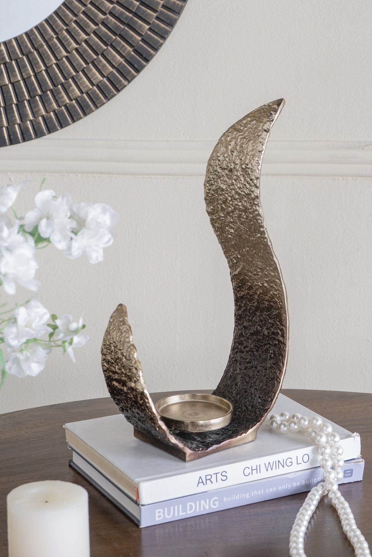 7.9x3.5x14.6" Sculptural Metal Pillar Holder With Ombre Gold And Bronze Finish