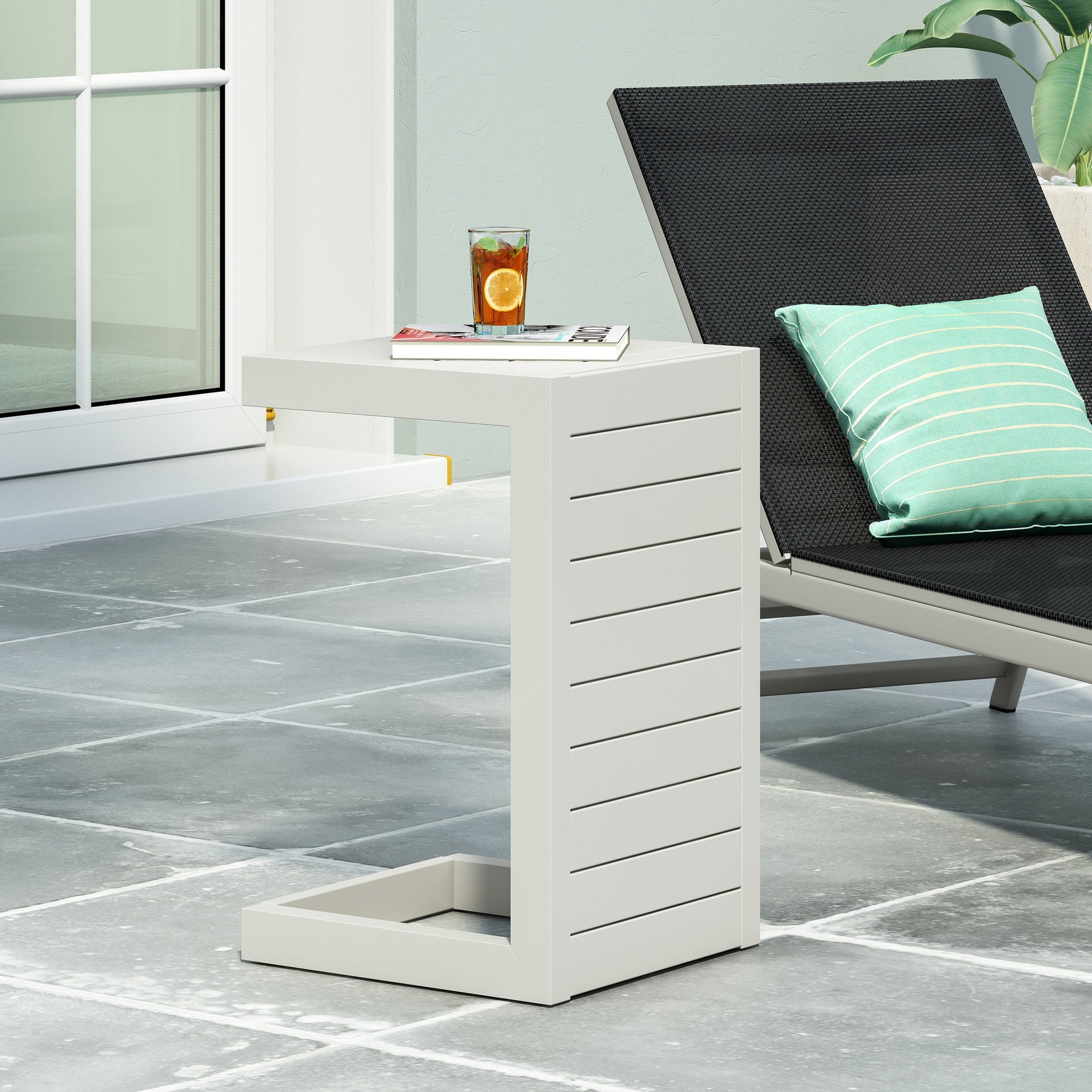 CAPE CORAL ALU C-SHAPED TABLE WHITE