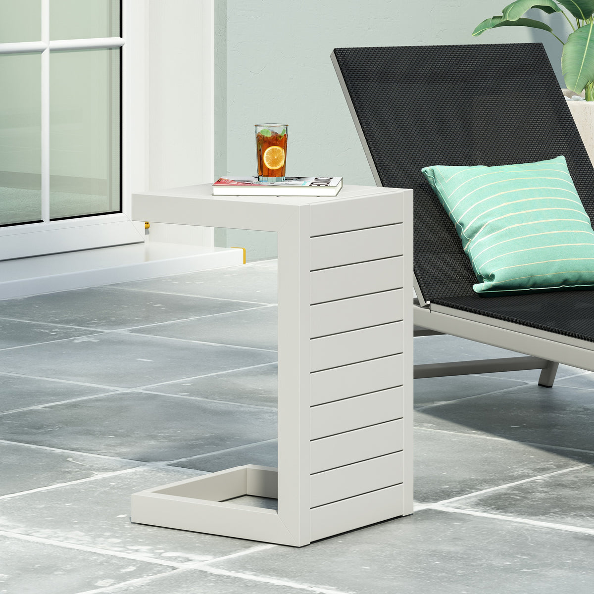CAPE CORAL ALU C-SHAPED TABLE WHITE