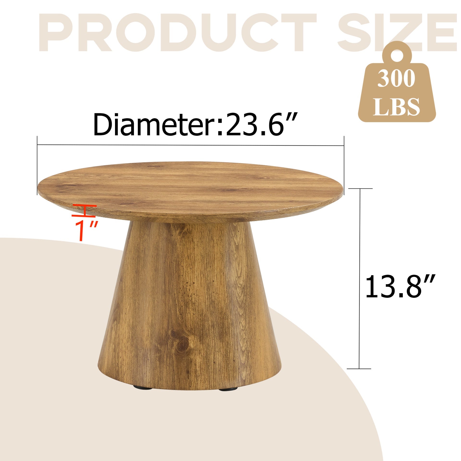 Natural Wood Grain MDF Round Coffee Table - 23.6" Diameter, 13.8" Height.Natural Wood Grain Texture Sticker,Exquisite Wood Grain Surface,Flexible MatchingMRound Tabletop Design.