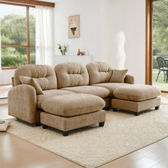 Modular Sectional U Shaped Couch With Ottoman, Premium Chenille Fabric,With 2 Throw Pillows, High-Density Foam  Tufted Cushion Backrest Design,Easy Install,Fits Bedrooms, Reading Nooks,Camel