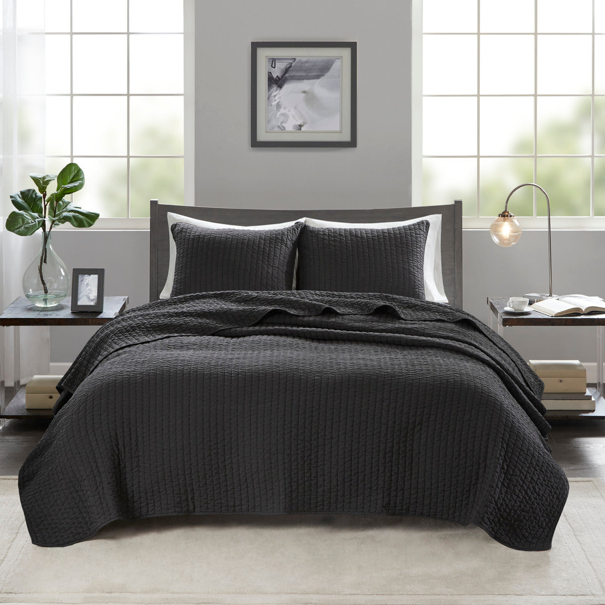 3 Piece Quilt Set Black King/Cal King