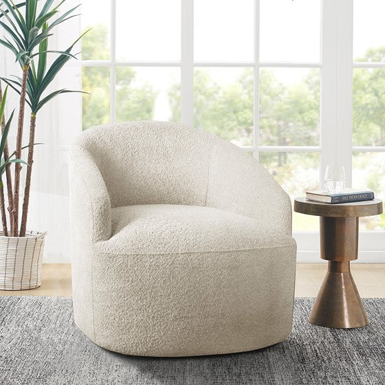 Upholstered 360 Degree Swivel Chair Cream See below