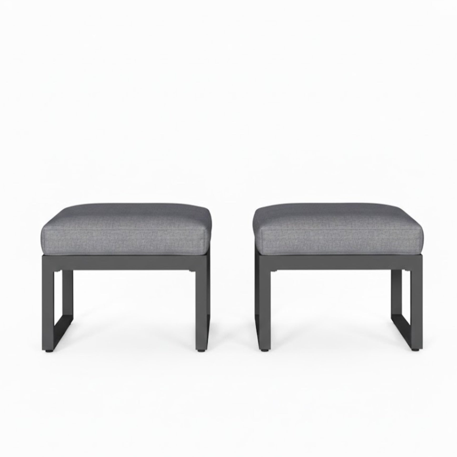 Set of 2 26" All-Weather Aluminum Patio Ottomans Footrests with Thick Gray Cushions