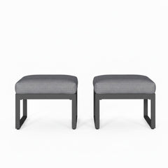 Set of 2 26" All-Weather Aluminum Patio Ottomans Footrests with Thick Gray Cushions