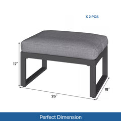 Set of 2 26" All-Weather Aluminum Patio Ottomans Footrests with Thick Gray Cushions